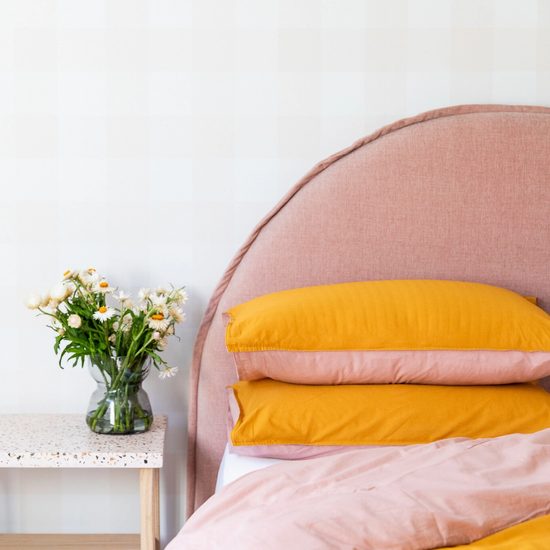 Vintage Cotton Reversible Quilt Cover Set - Mustard & Dusty Pink