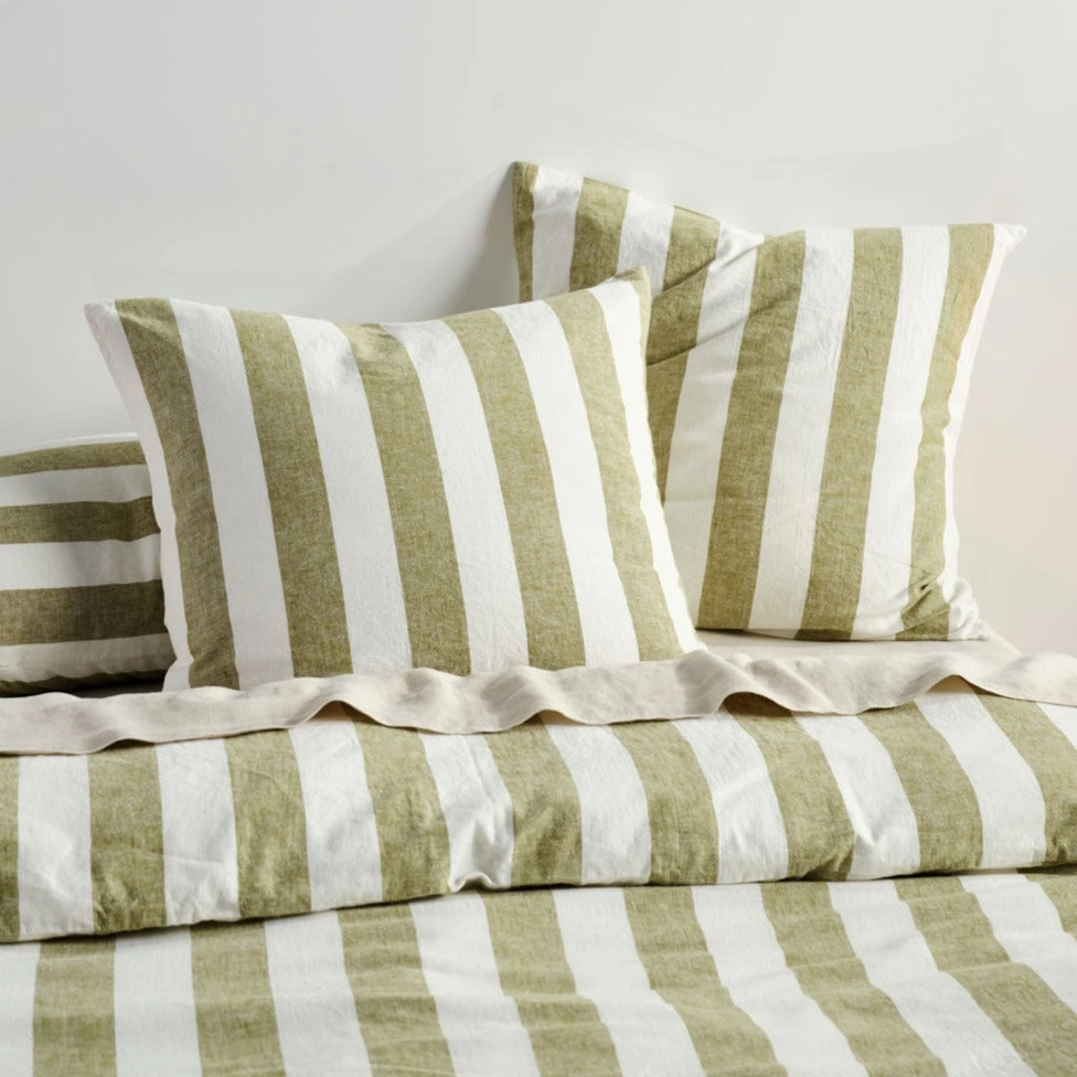 Vintage Stripe Pesto European Pillowcase by Linen House