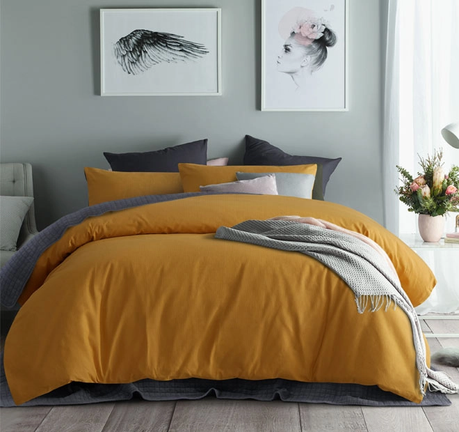 Waffle Quilt Cover Set Range Ochre