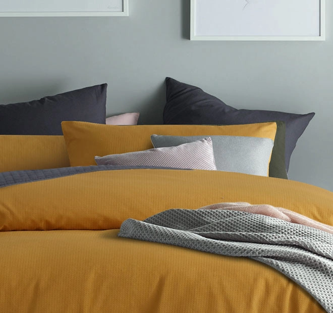 Waffle Quilt Cover Set Range Ochre