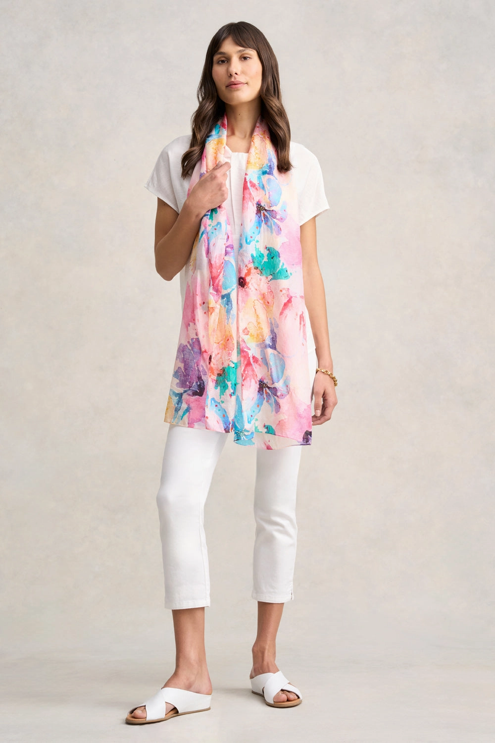 Watercolour Floral Silk Scarf - Multi