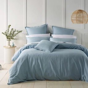 Wellington Soft Blue Linen Blend Quilt Cover Set by Bianca