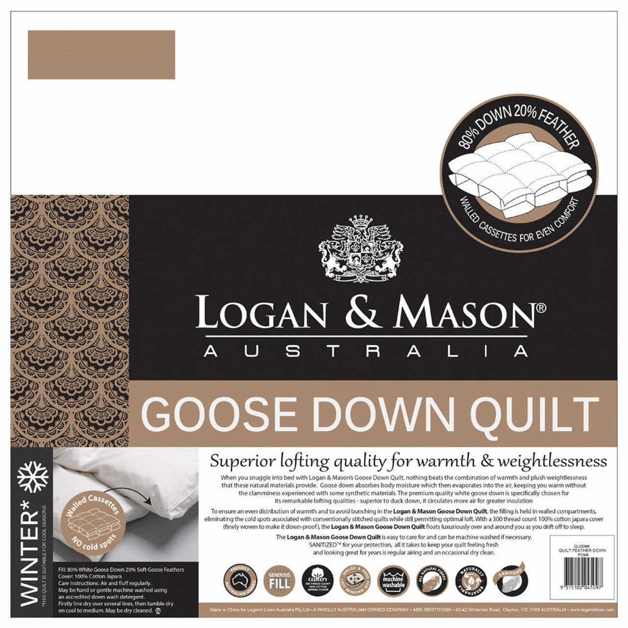 White Goose Down Quilt 80/20 by Logan and Mason